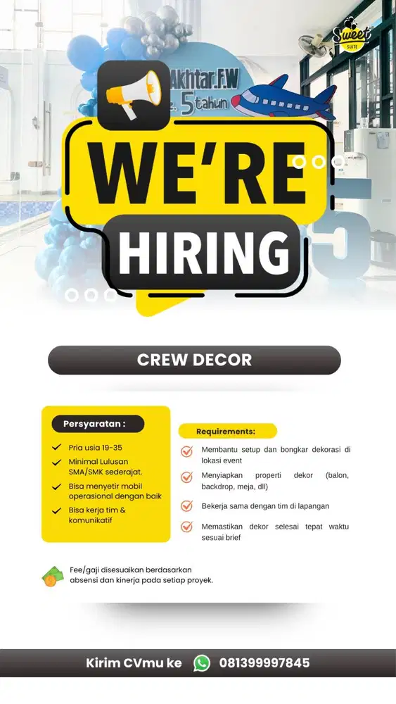 Dibutuhkan Segera Crew Dekorasi