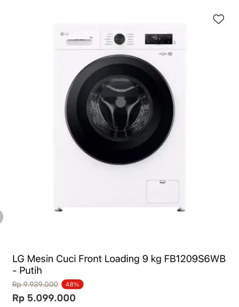 MESIN CUCI FRONT LOADING LG 9KG FB1209S6WB