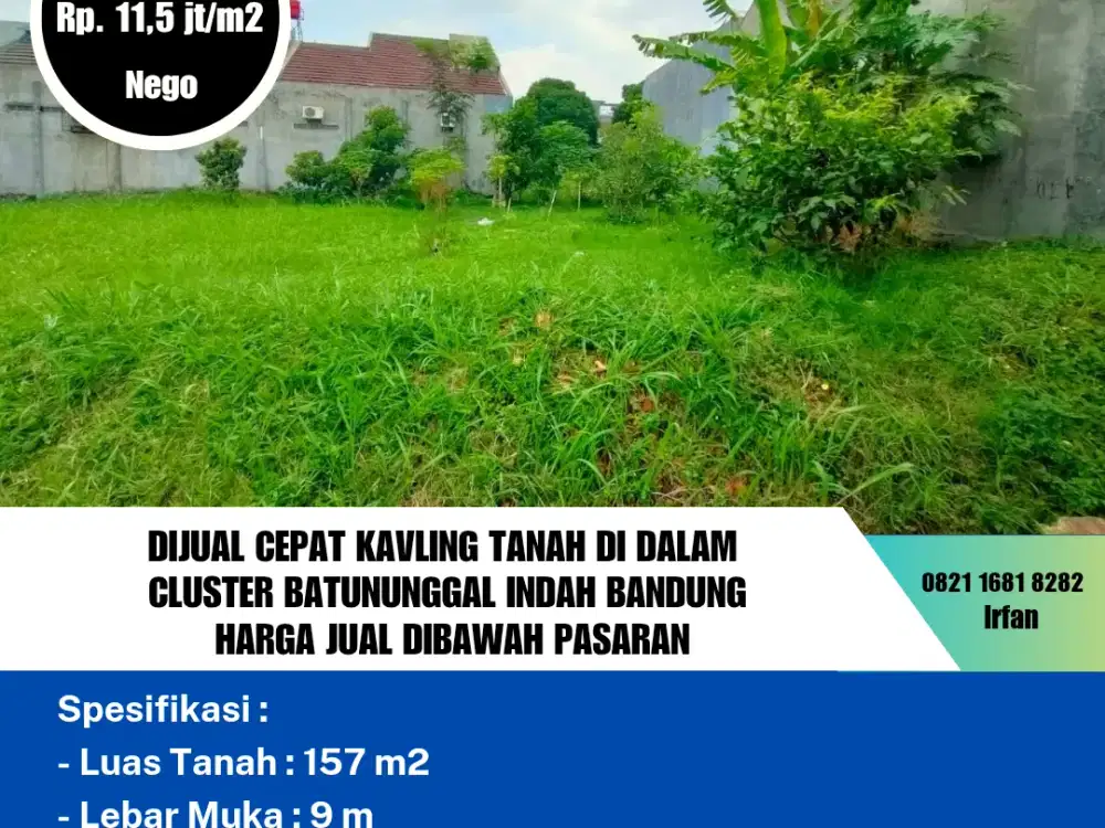 Dijual Cepat Kavling Tanah di Dalam 
cluster Batununggal Indah Bandung
 Harga Jual Dibawah Pasaran