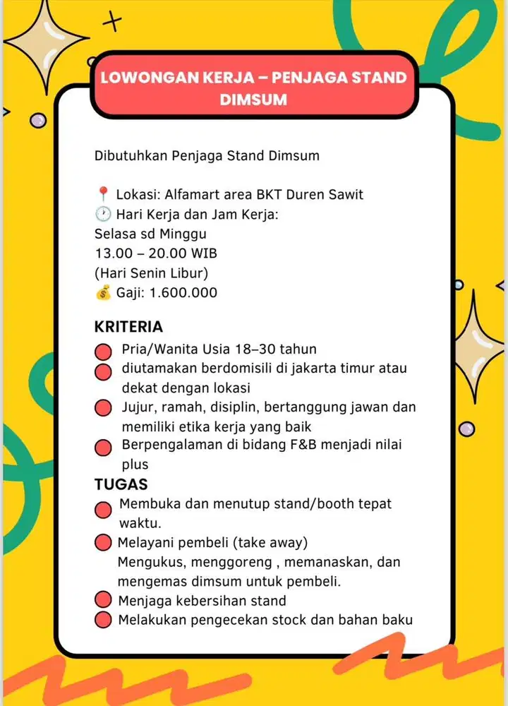 Lowongan Penjaga toko dimsum