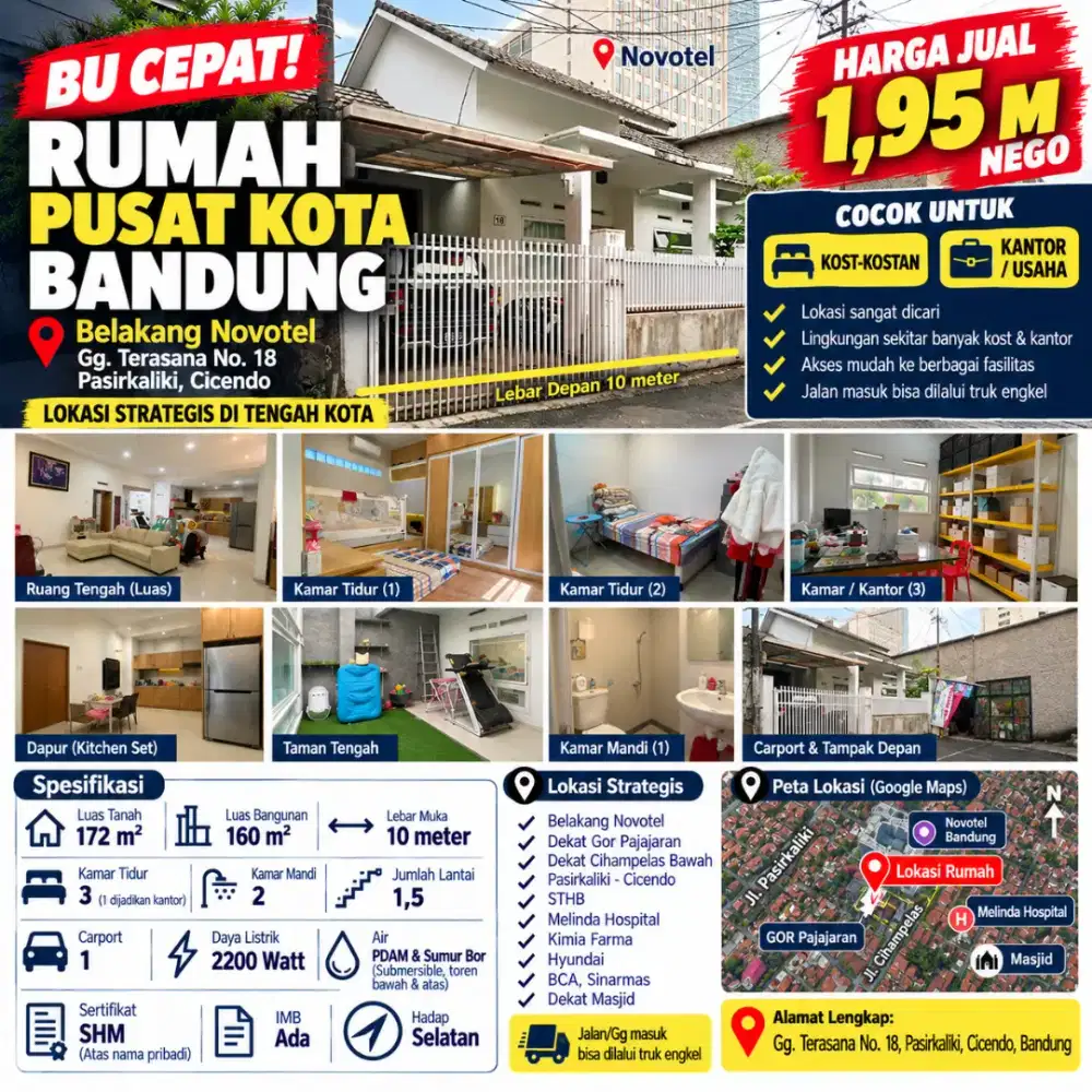 BU Cepat! Turun Harga! Jarang Ada! Rumah Pusat Kota Bandung