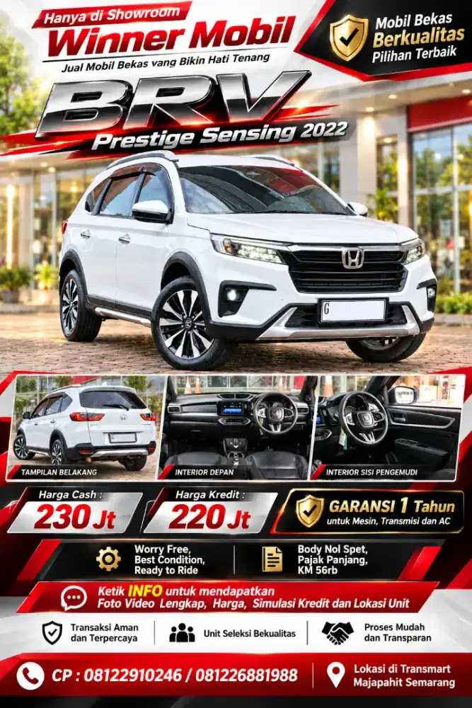 Garansi 1 Th, 2022 BRV Prestige Sensing, Nol Spet, Low KM, Istimewa