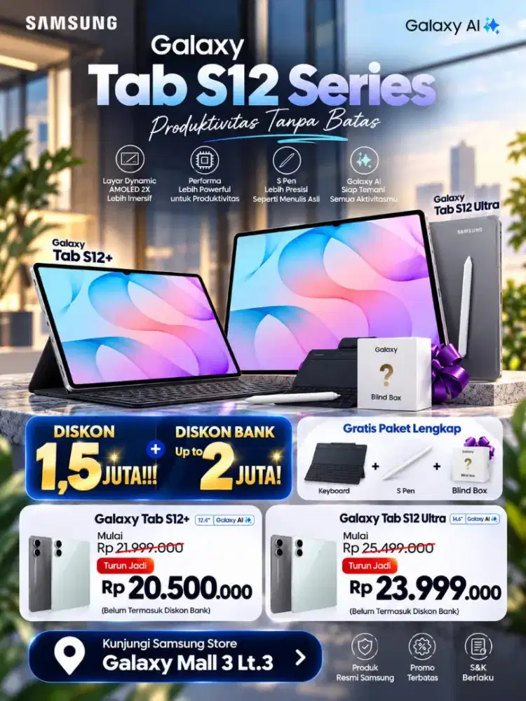 Tab s12 series cb reservasi dan free keyboard caver