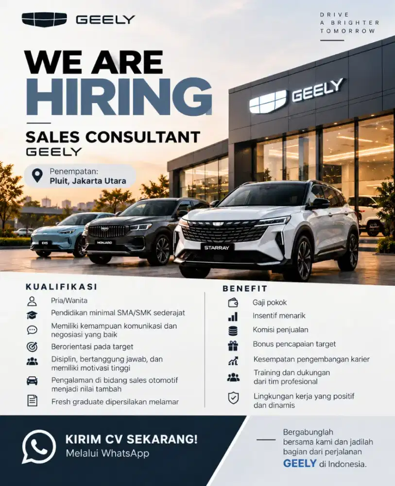 Lowongan Sales Consultan Geely
