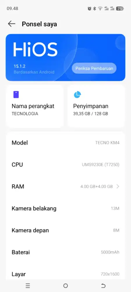 Hp tecno spark go 2, ram 4+4/128gb