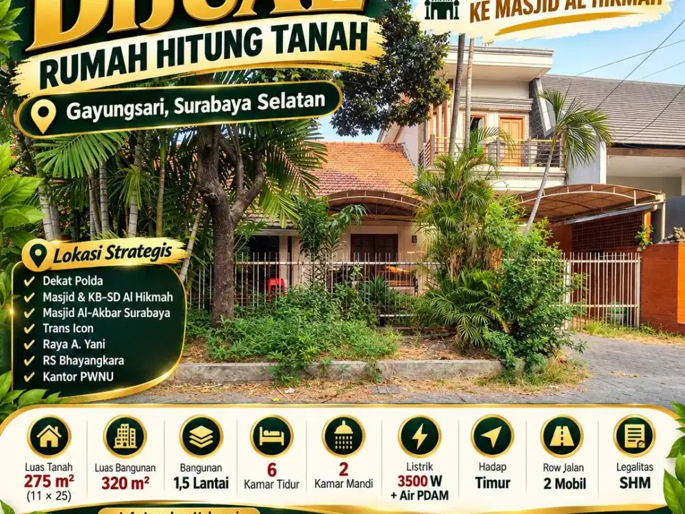 DiJual Rumah Hitung Tanah Lokasi Gayungsari Surabaya Selatan