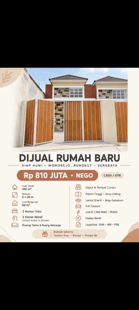 RUMAH BARU SIAP HUNI WONOREJO RUNGKUT
