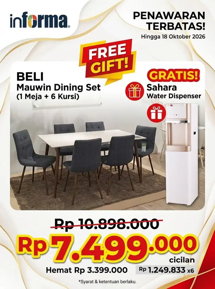 Set meja makan free dispenser