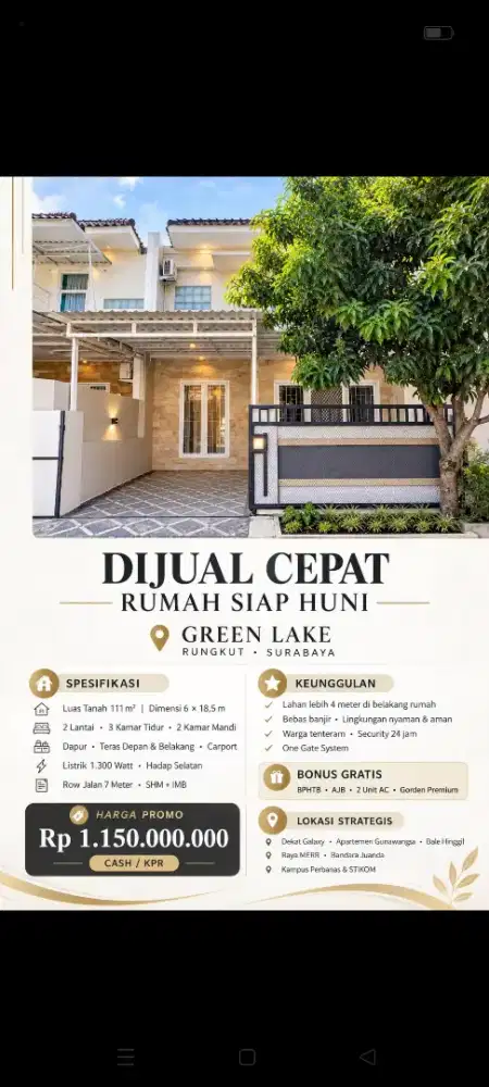 JUAL CEPAT PERUM GREEN LAKE RUNGKUT