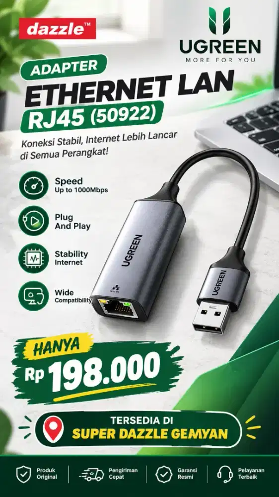 UGREEN ETHERNET ADAPTER USB A TO LAN RJ45 (50922)