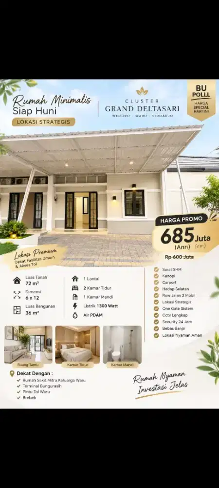 JUAL MURAH CLUSTER DELTASARI WARU LOKASI STRATEGIS