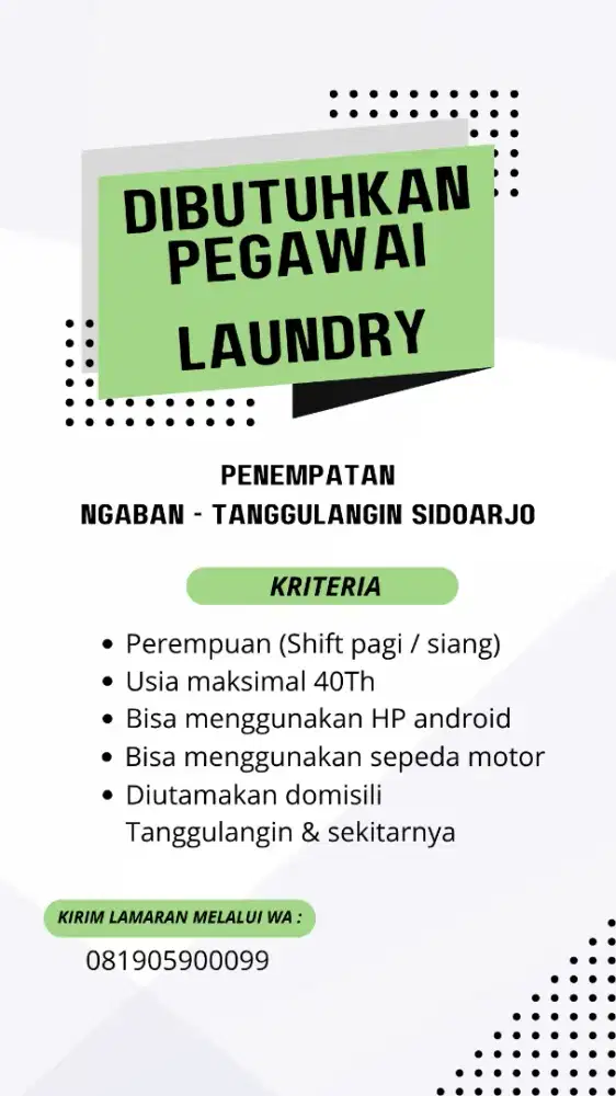 Lowongan Pegawai Laundry