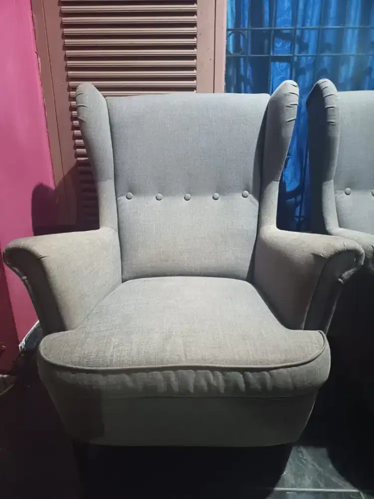 Sepasang Sofa Wingchair Abu-Abu Minimalis Rangka Kokoh Murah