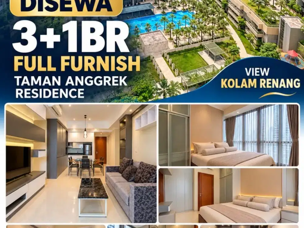 Disewa Taman Anggrek Residence 3+1BR Full Furnish – View Kolam Renang
