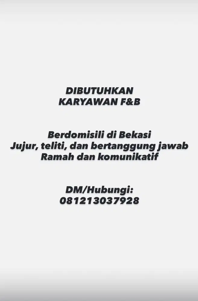 Dicari karyawan F&B