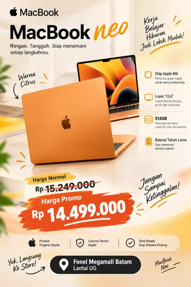 MacBook Neo 512GB Warna Citrus Promo Rp14.499.000