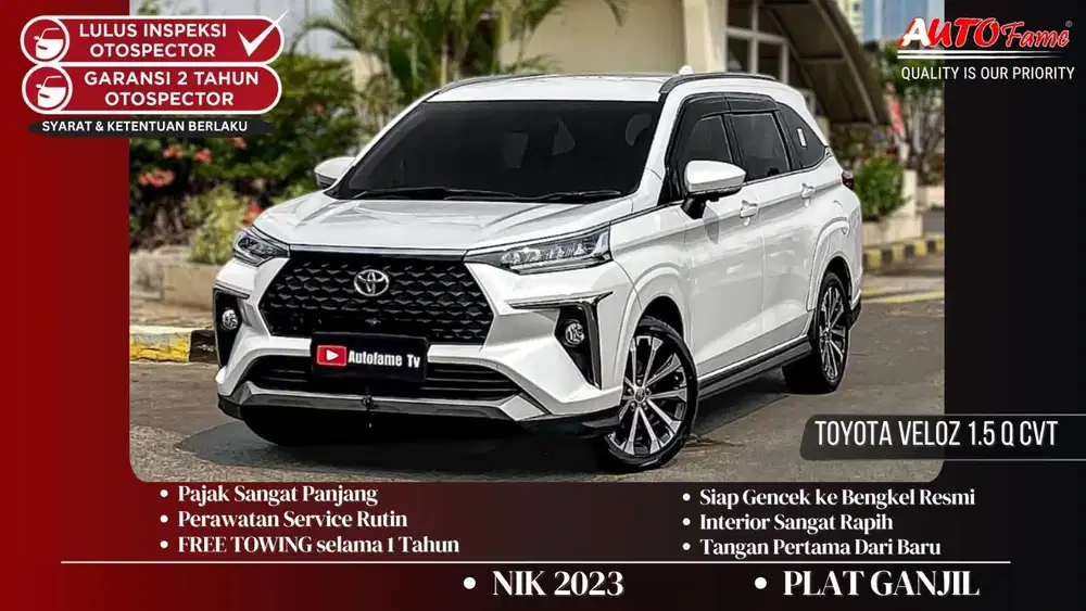 Toyota Veloz 1.5 Q CVT AT NIK 2023 Akhir White On Black Tgn 1 Dr Br