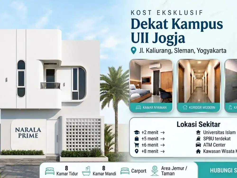 Investasi Pasti Untung: Kos Minimalis Modern 8 KT Dekat Kampus Utama UII Jogja