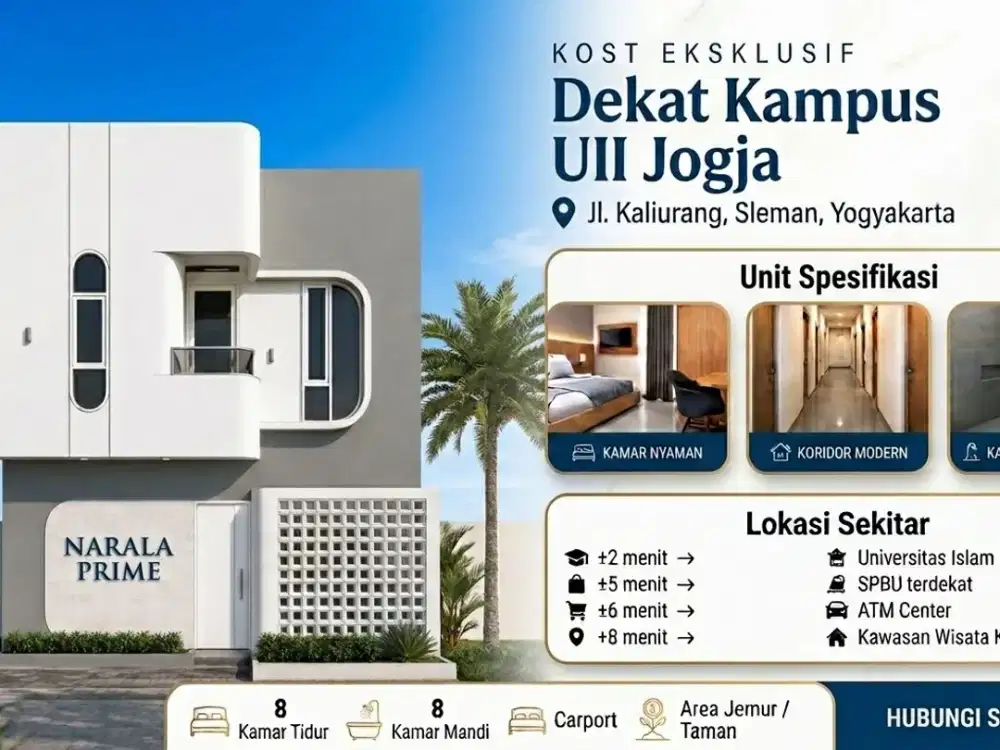 Dijual Kost Eksklusif Sleman Dekat UII - Fasilitas Lengkap & Potensi ROI 12%/Tahun
