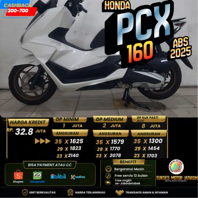 HONDA PCX 160 ABS 2025 KM RENDAH PLAT BEKASI KOTA BISA KREDIT & CASH