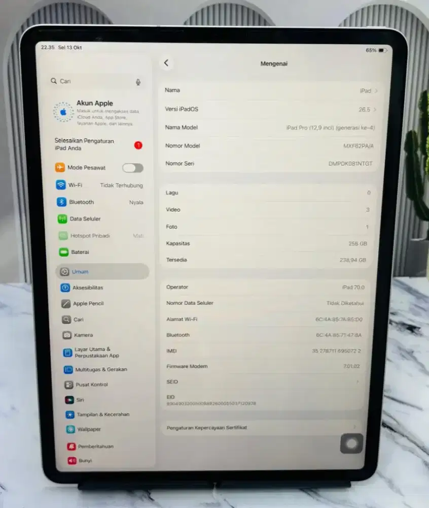IPAD PRO GEN 4 12,9 inci 256GB Wifi + Cellular SECOND