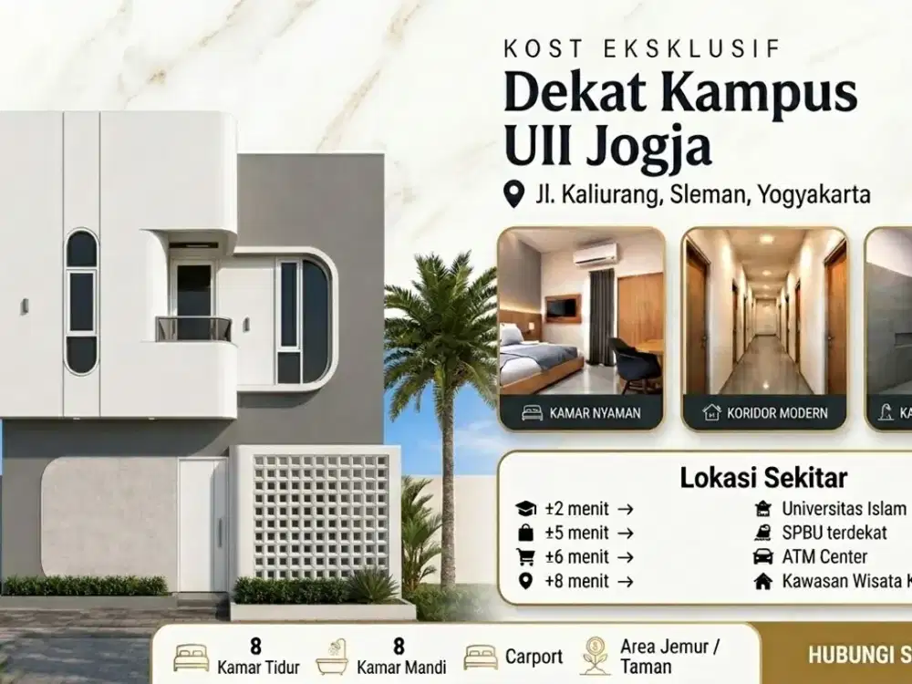 RUMAH KOST EKSKLUSIF DEKAT UII JOGJA - Sisa 1 Unit, Lokasi Emas Jln Kaliurang!