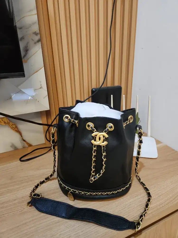 Chanel black leather