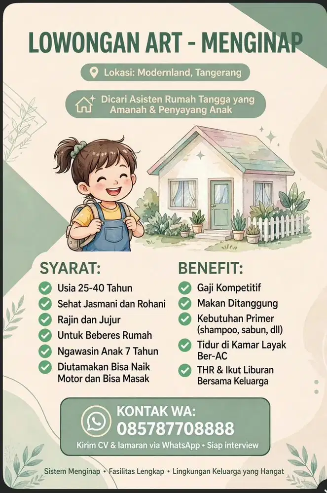 Di cari ART yang berpengalaman dan tidak neko neko
