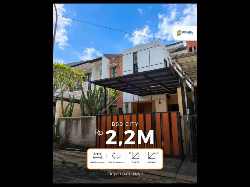 Jual Rumah 2 Lantai Siap Huni Dekat Pusat Perbelanjaan BSD Griya Loka,