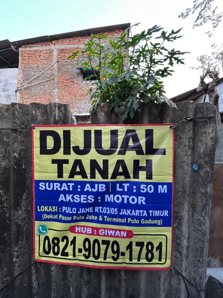 Dijual tanah di pulo jahe jakarta timur dekat dengan pulo gadung