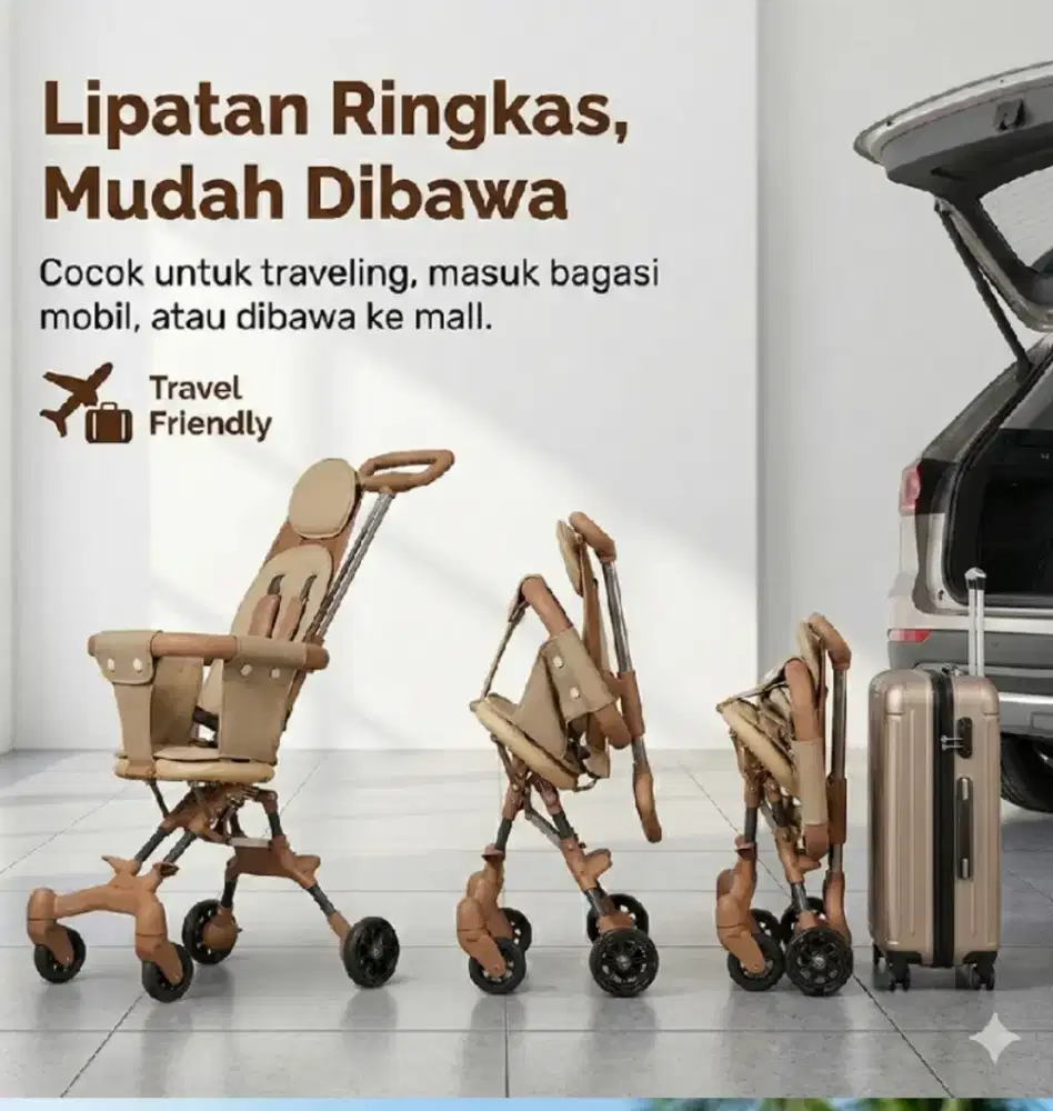 Stroller Anak Traveling, bisa di lipat Merk Beige. Bonus bantalan empu