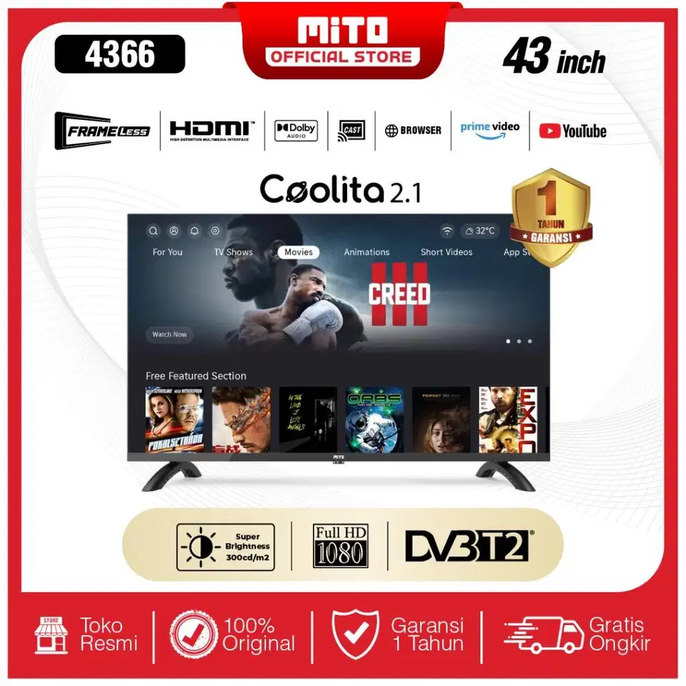 New Digital Smart TV MITO FullHD 43inchi+Free Bracket TV