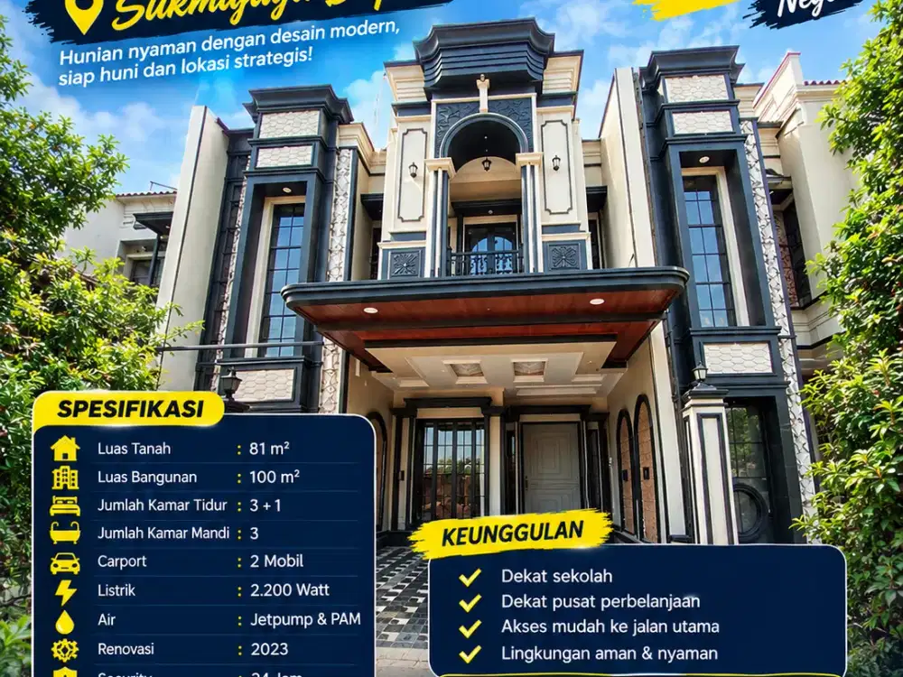Dijual Rumah Mewah 2 Lantai 3+1 Kamar Tidur di Sukmajaya Depok Harga 1,4 Miliar