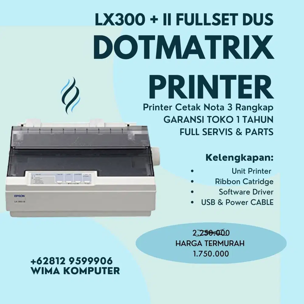 Printer epson dotmatrix lx 300 +ii fullset dus garansi1thn like new