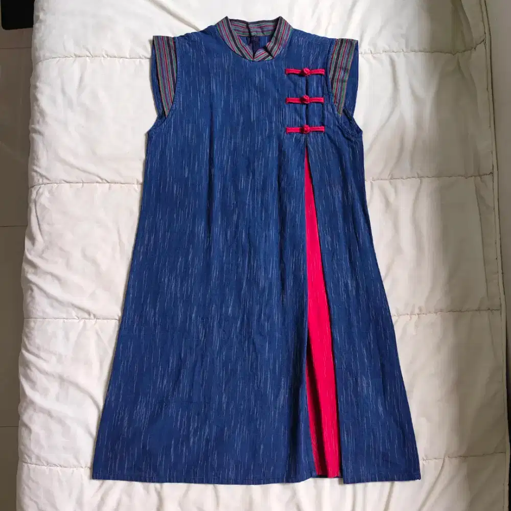 Navy and Red Modern Cheongsam Dress