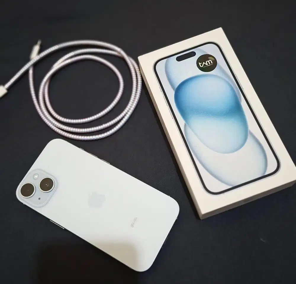 Iphone 15 Blue 128GB Ori IBOX Fullset masih Garansi