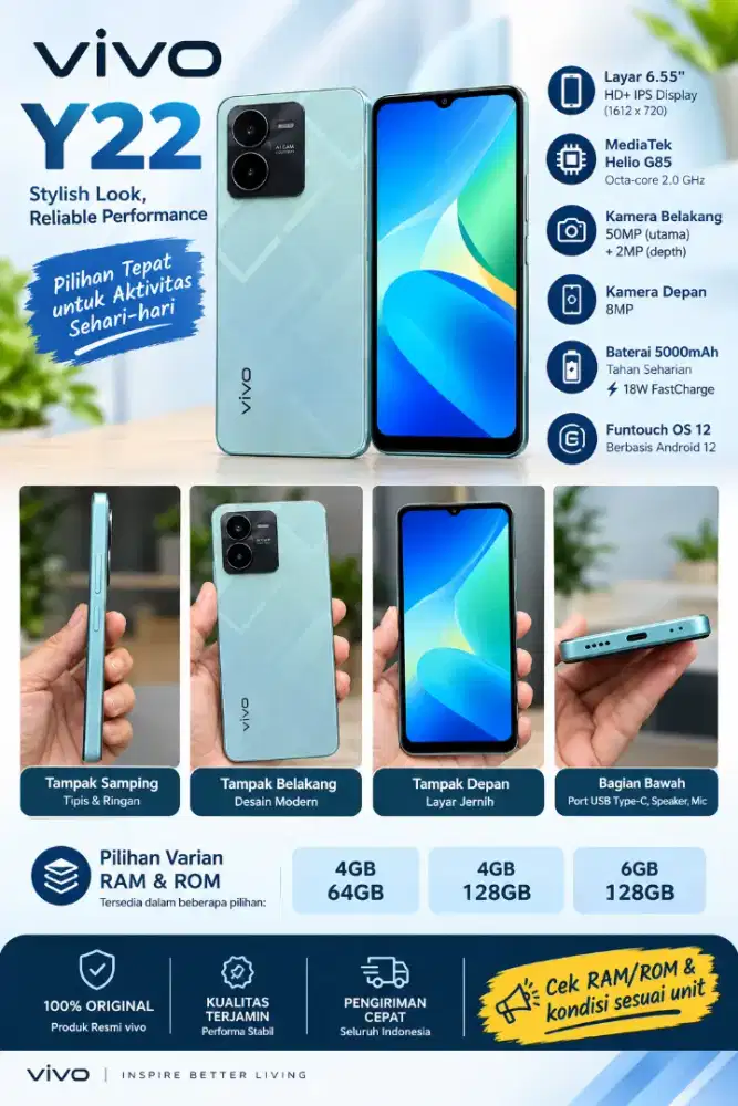 Handphone Vivo Y22 Second