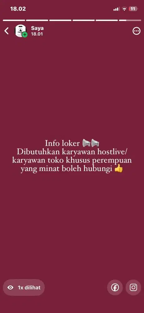 Lowongan kerja host live/karyawan toko