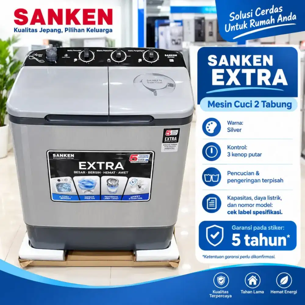 Mesin cuci Sanken 8 kg 2 tabung  hemat listrik