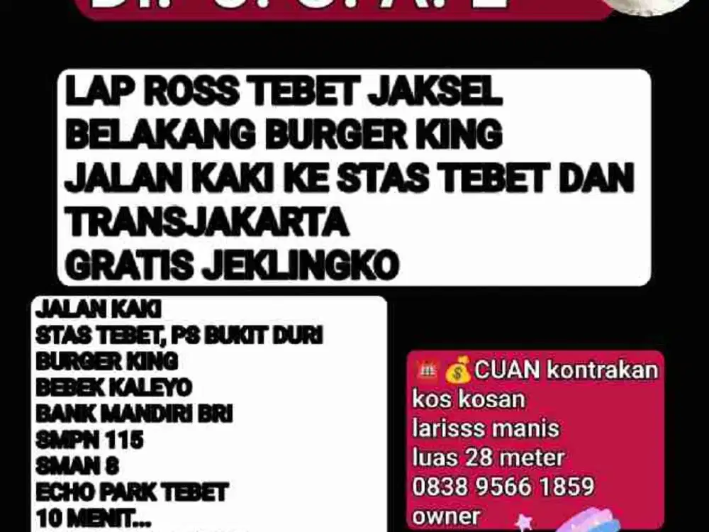 TEBET RUMAH JUAL,  LAP ROS BELAKANG BURGER KING TEBET JAKSEL