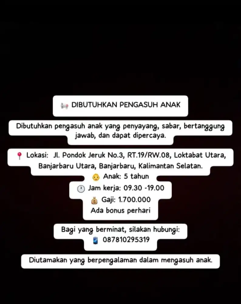 DIBUTUHKAN PENGASUH ANAK