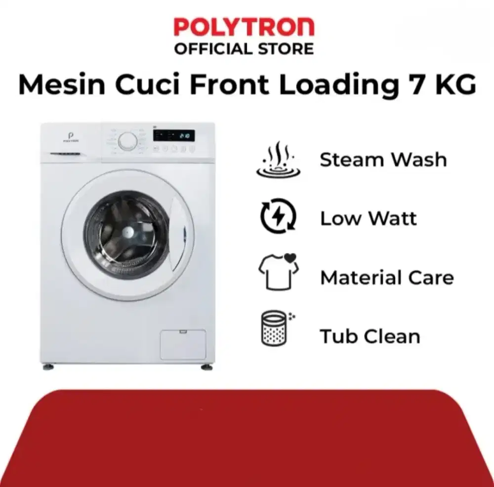 MESIN CUCI 1 TABUNG FRONT LOADING POLYTRON WONDER WASH SERIES PFL 7051