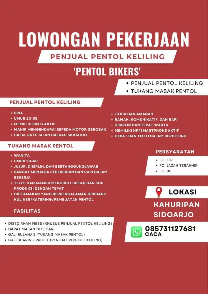 Lowongan kerja sidoarjo 'penjual dan pembuat pentol'