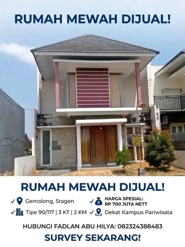 DIJUAL RUMAH MEWAH 2 LANTAI GEMOLONG SRAGEN DEKAT KAMPUS PARIWISATA