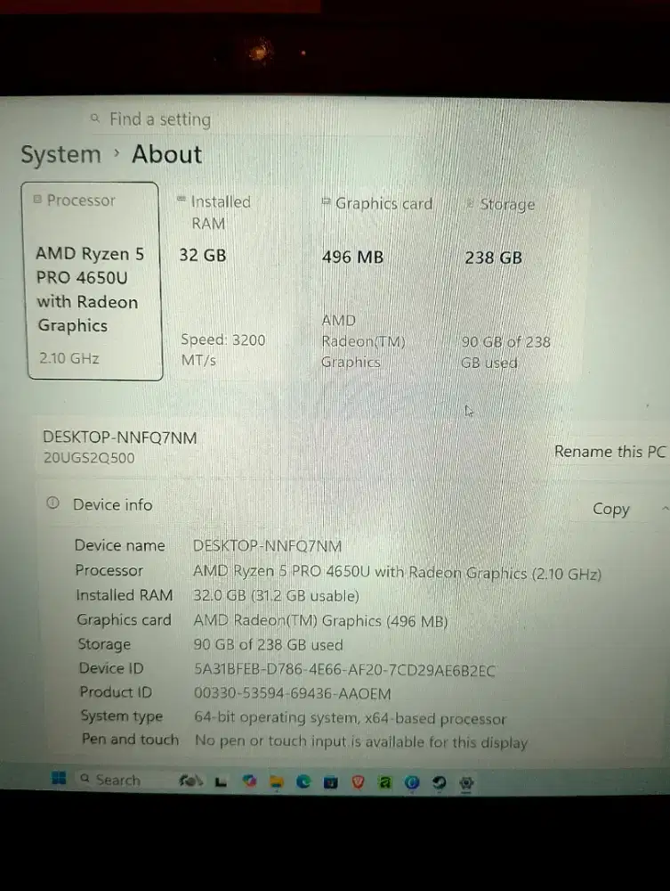 Jual LENOVO X13 RYZEN 5 PRO RAM 32 SSD 255