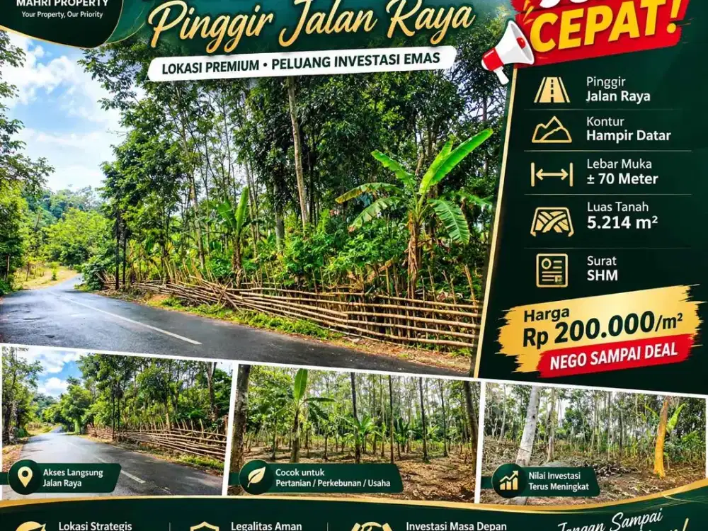 DIJUAL CEPAT! PINGGIR JALAN RAYA TANAH 5.214 m²– TEGALWARU, PURWAKARTA
