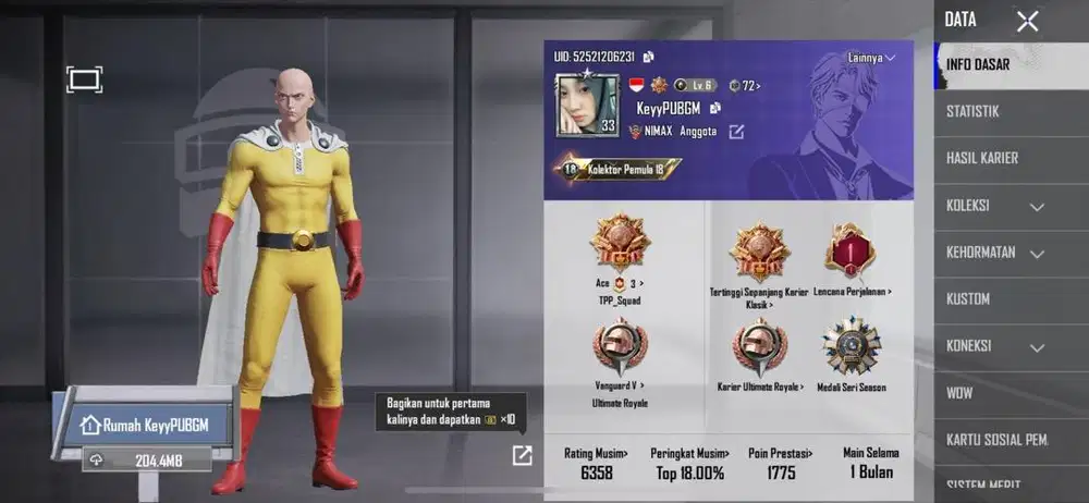 AKUN PUBG SKIN SAITAMA