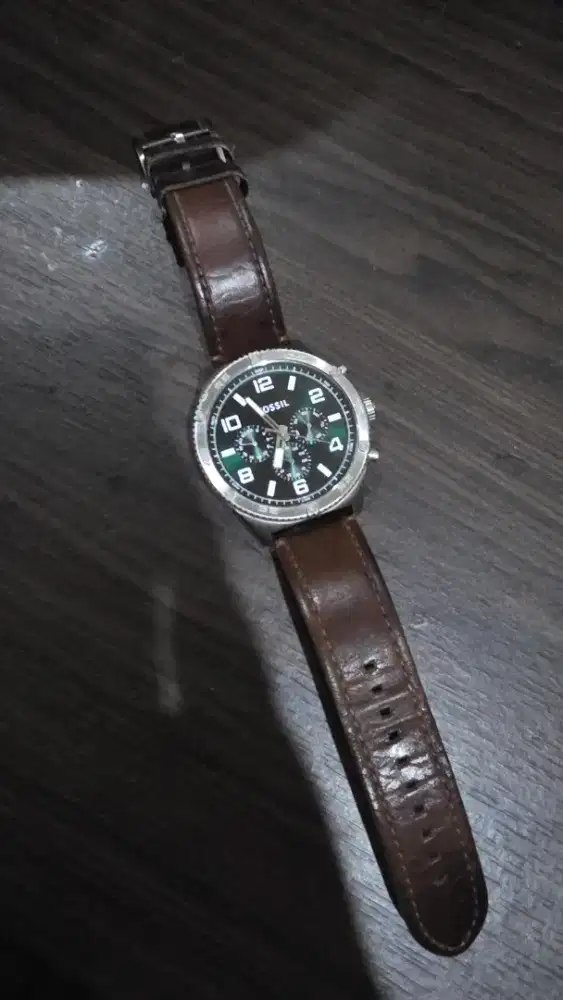 Jam Tangan Fossil Men's Silver Stainless Steel, Brown Leather | BQ2801