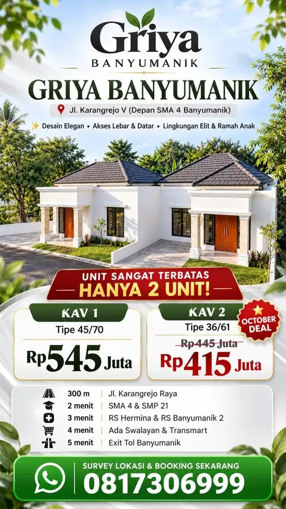 Rumah banyumanik depan sma 4 dekat rs hermina toko Ada transmart