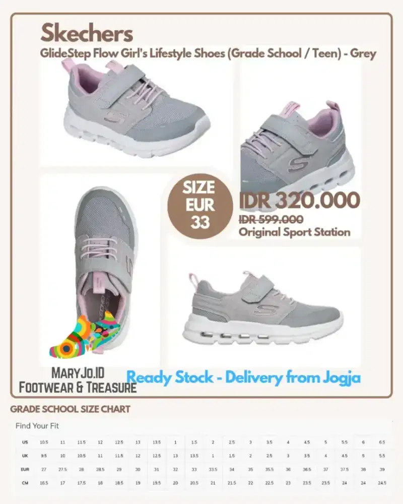Skechers Skechers GlideStep Flow Girl's Shoes - Grey : Size 33